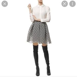MAJE Jungle mesh A-line black and white skirt